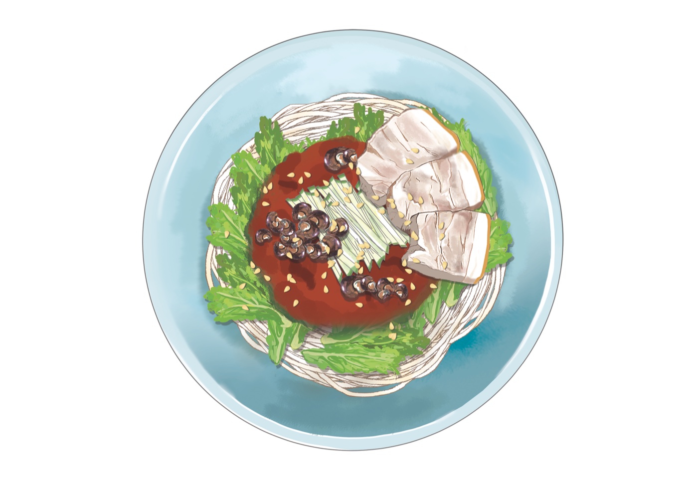 제주 보말 비빔국수 — 메뉴 일러스트